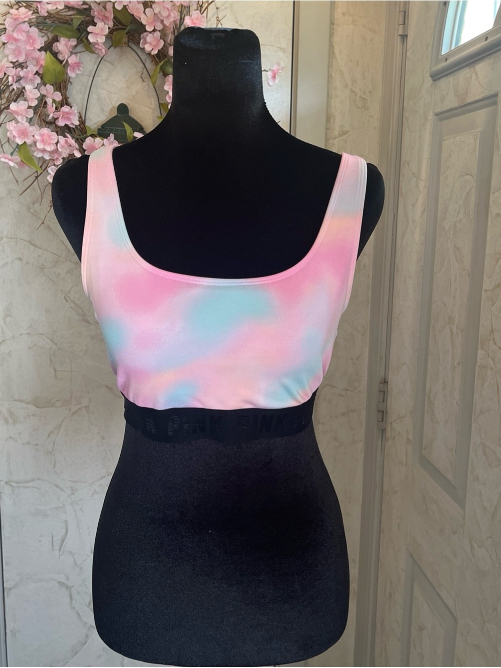 Pink Tie-Dye Scoop Neck Crop Tank Top